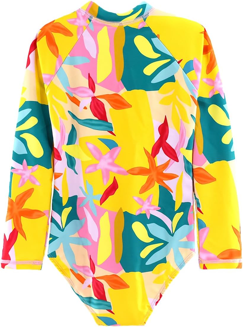 Girls Long Sleeve Swimsuit One Piece Bathing Suit Zipper UPF 50+ Rash Guard Swimwear Size 3-12T - Image 2