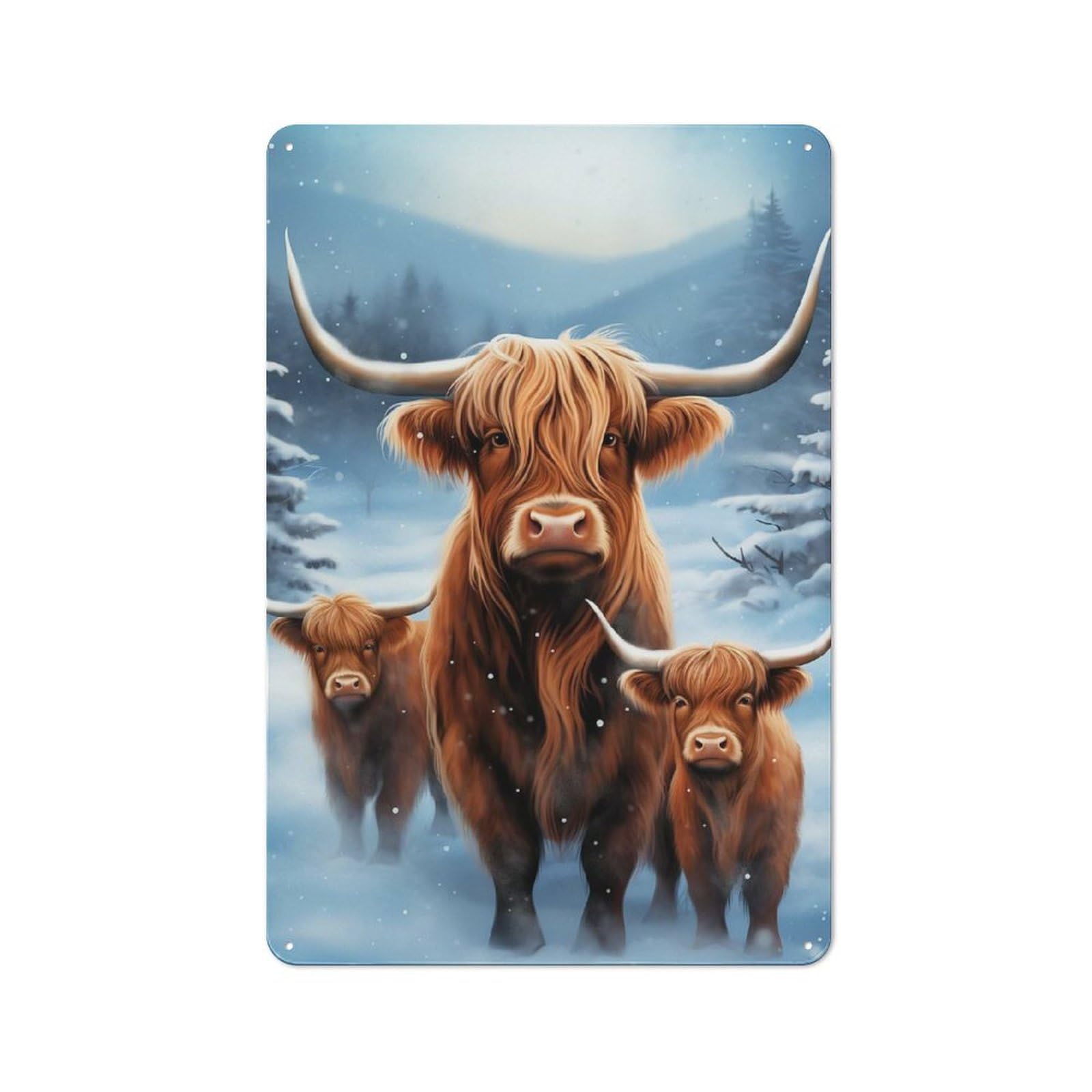 Junmoney Christmas Cow Family Metal Wall Sign 30X20cm, Modern Retro Loft Wall Plaque For Flat, Bar, Studio Or Gallery Wall