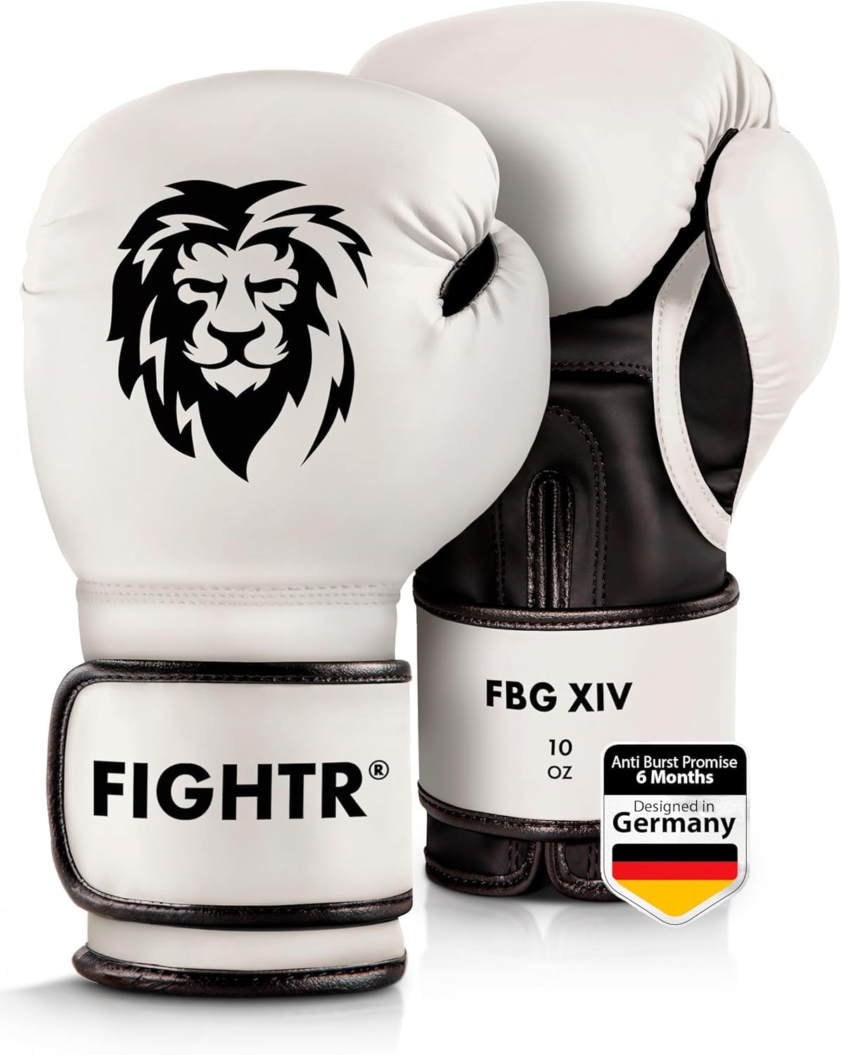 FIGHTR Rękawice bokserskie - maksymalna ochrona i stabilność | Rękawice bokserskie, MMA, Muay Thai i Kickboxing, rozmiary 8-16 uncji, torba do noszenia w zestawie biały i czarny 08 oz
