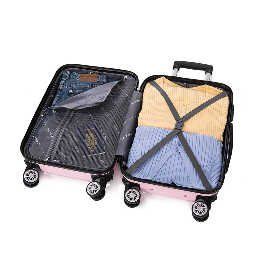 RAYKONG Maleta Cabina ABS 55x40x20cm (40L) - Trolley pequeña Equipaje de Mano - 4 Ruedas Dobles Giratorias 360ª - RosaClaro