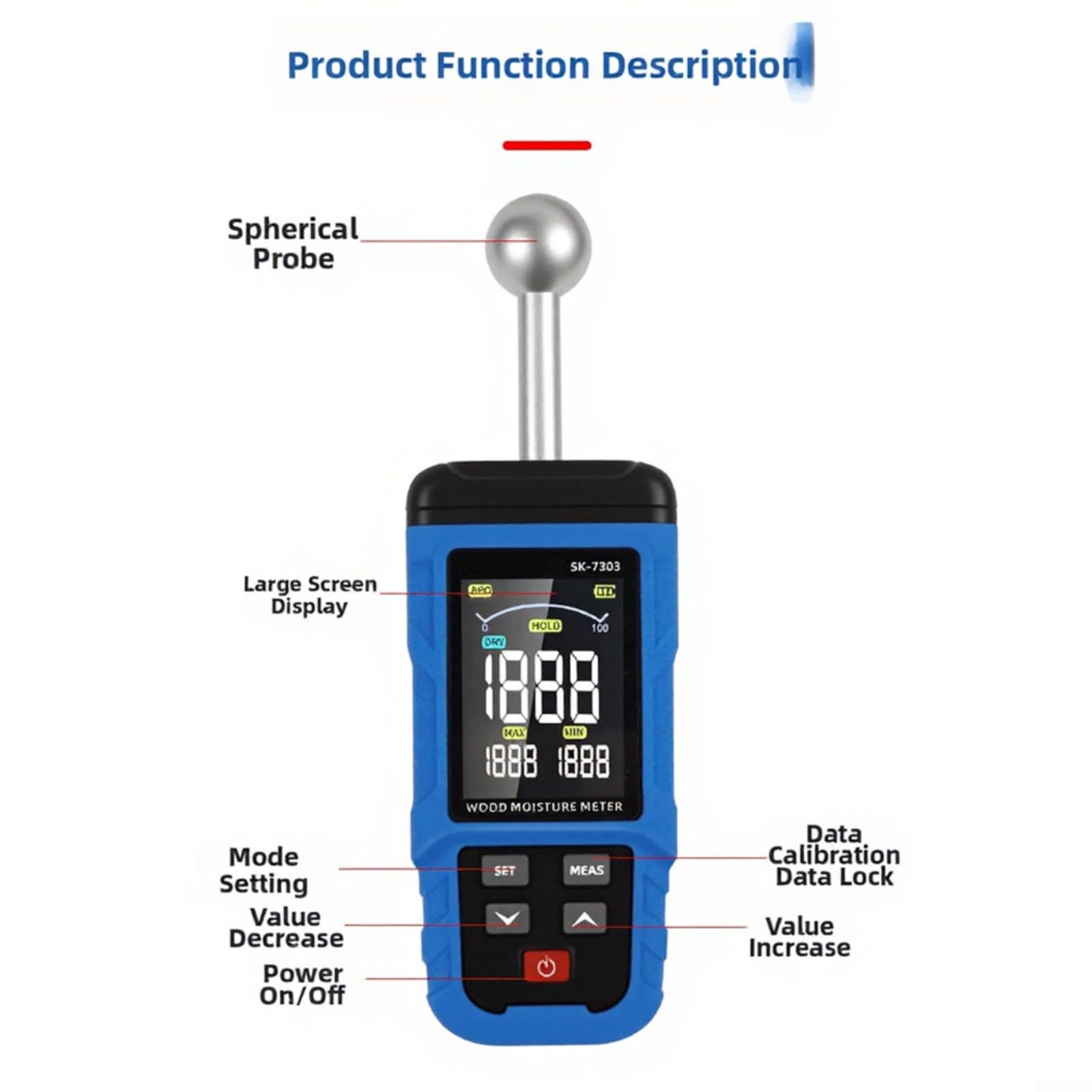 Medidor de humedad, madera no destructiva y probador de humedad de pared con alto para la inspección de edificios, herramienta de inducción digital portátil para contratistas