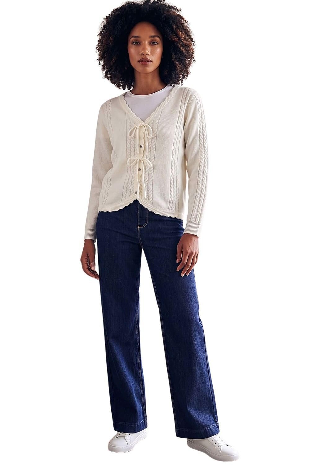 Roman Originals Bow Front Buttoned Knit Cardigan for Women UK - Ladies Everyday Autumn Winter V-Neckline Comfy Soft Evening Vacation Work Party Night Out