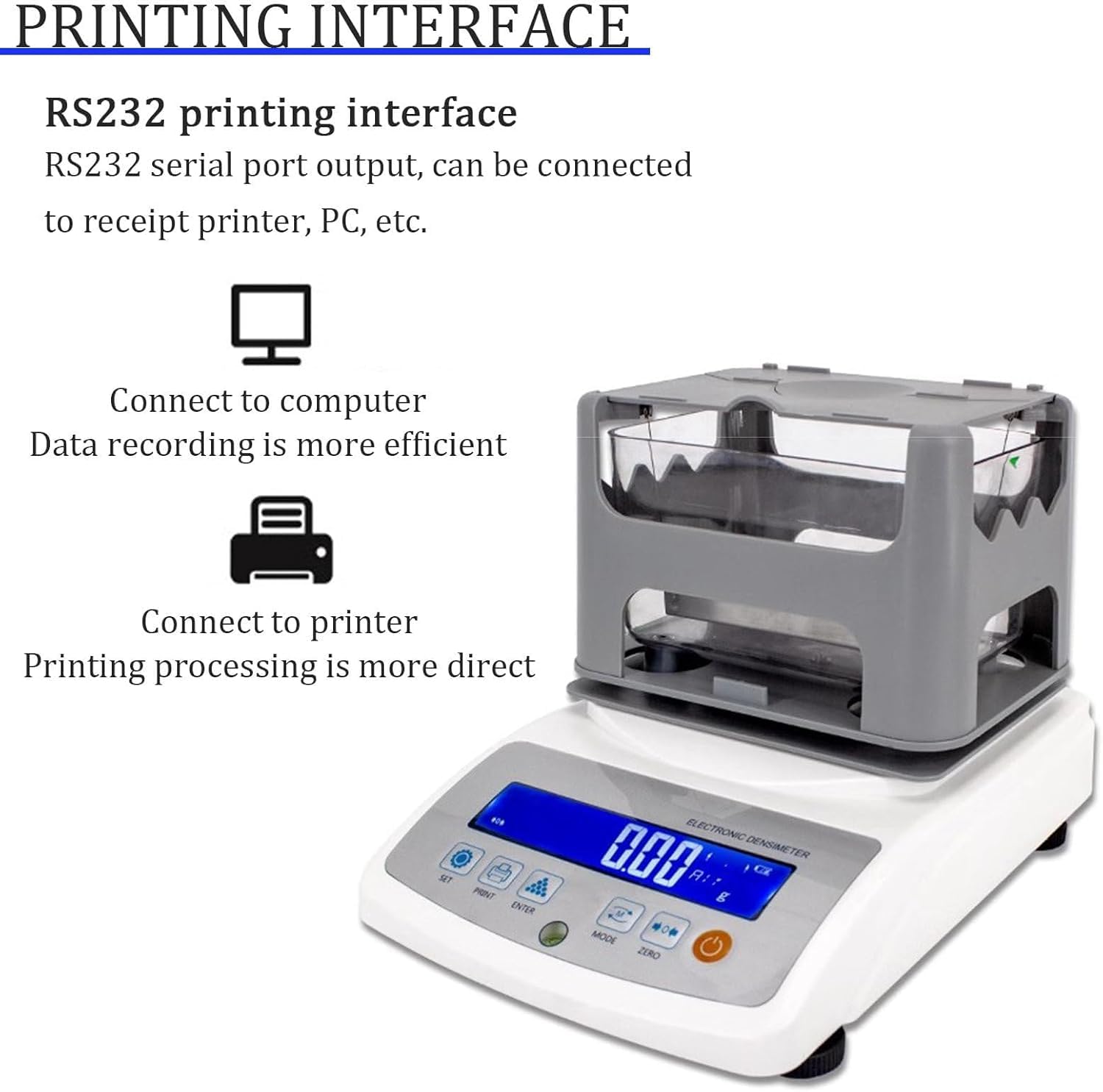 Densimètre électronique 0,001 g/cm3, hydromètre électronique multifonctionnel for solides/liquides, données imprimables, pesée maximale : 300 g, écran LCD, suivi automatique du zéro