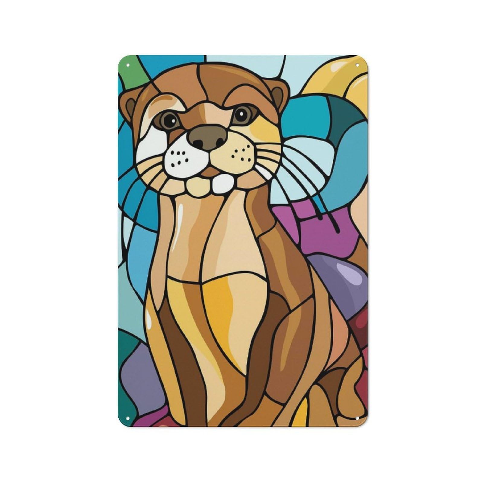 Junmoney Style-17 30X20cm Retro Metal Sign With Stained Glass Otter For Living Room Or Hallway, For Living Room Decor Lovers Refreshing A Room In Autumn
