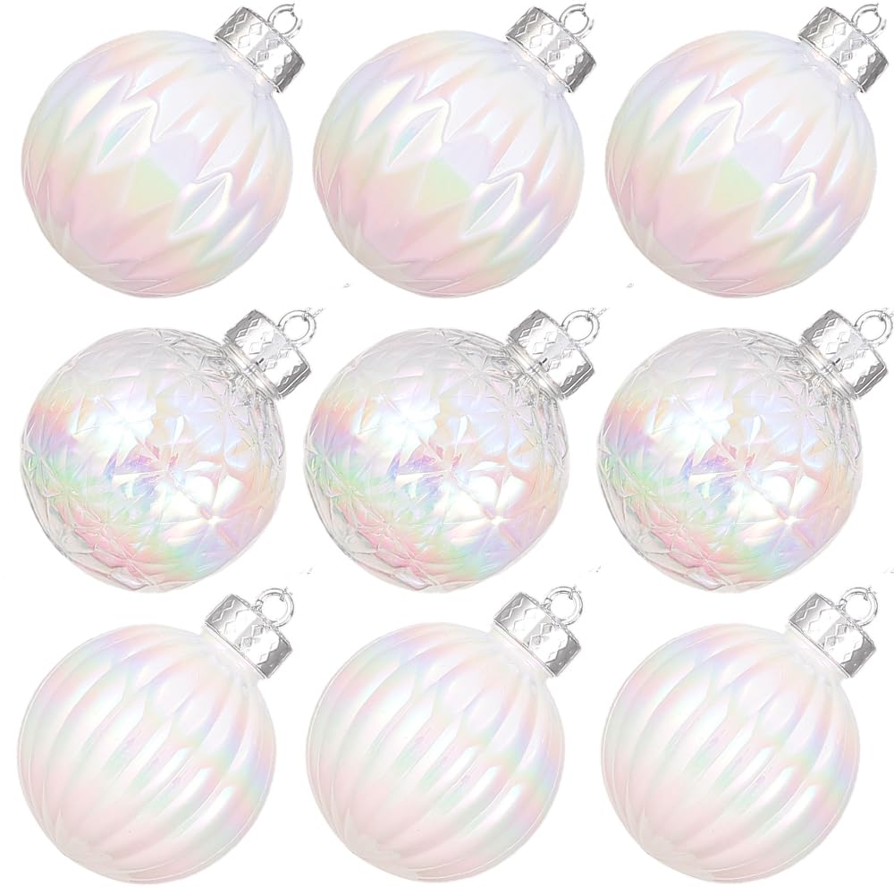Juego de 9 bolas decorativas blancas iridiscentes de Navidad de 3.15 pulgadas, plástico transparente inastillable, adornos colgantes para decoración de árbol de Navidad, interiores, hogar, Acción de