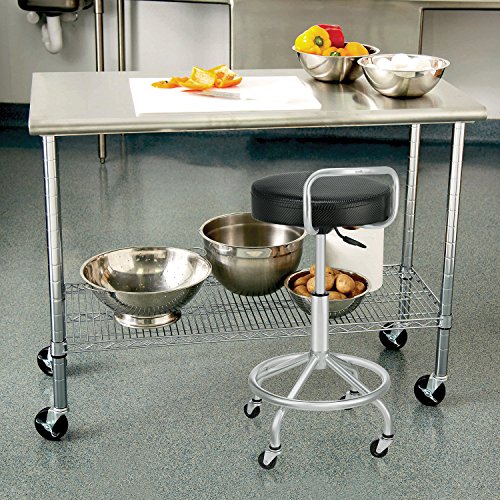 Image of Seville Classics Modern Ergonomic Pneumatic Height Adjustable 360-Degree Swivel Stool Chair, for Drafting, Office, Home, Garage, Work Desk, Black, Cushioned Seat w / Wheels (NEW MODEL)