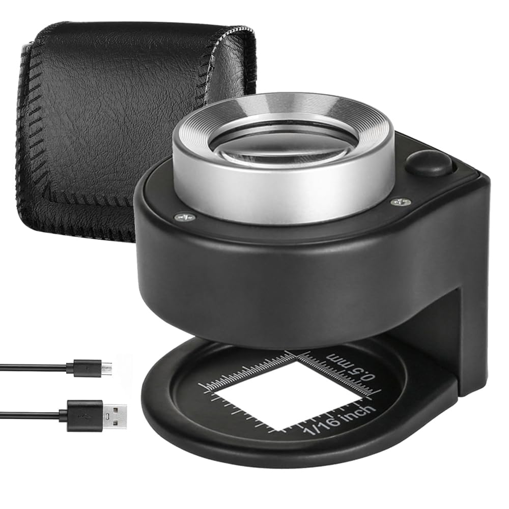 Bdkmms Black 30X Jewelry Magnifier, Portable Coin Magnifier With 6 Led Lights Rechargeable Jewellers Magnifying Glass For Coins, Jewelry, Currency, And Stamps