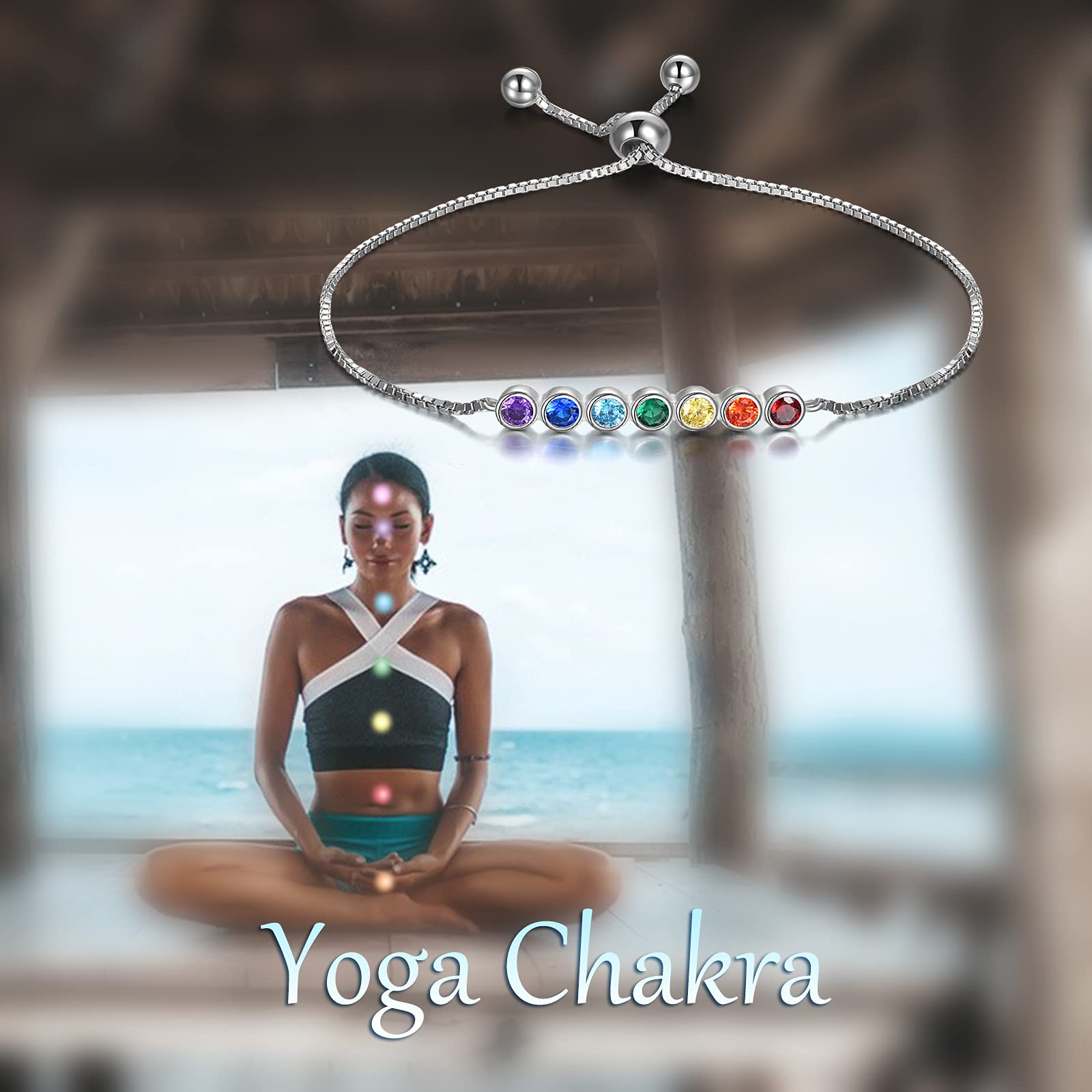 URONE Armbänder für Damen Sterlingsilber 7 Chakra/böses Auge/Pentagramm Armband Heilschmuck Amulett schmuck Yoga Geschenke für Frauen Mädchen