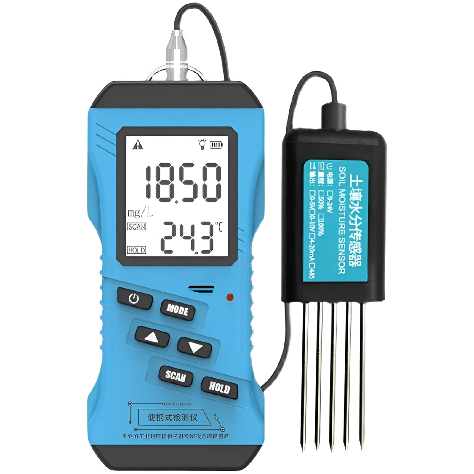 Medidor de pH y humedad del suelo 5 en 1 para nutrientes, CE, temperatura y humedad, LCD retroiluminada para uso en jardín al aire libre