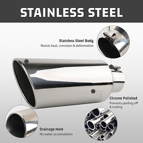 Miniatura 3 de RP Remarkable Power, Punta de escape de 4 pulgadas de entrada, 7 pulgadas, salida de 18 pulgadas de largo, tubo de escape universal con borde