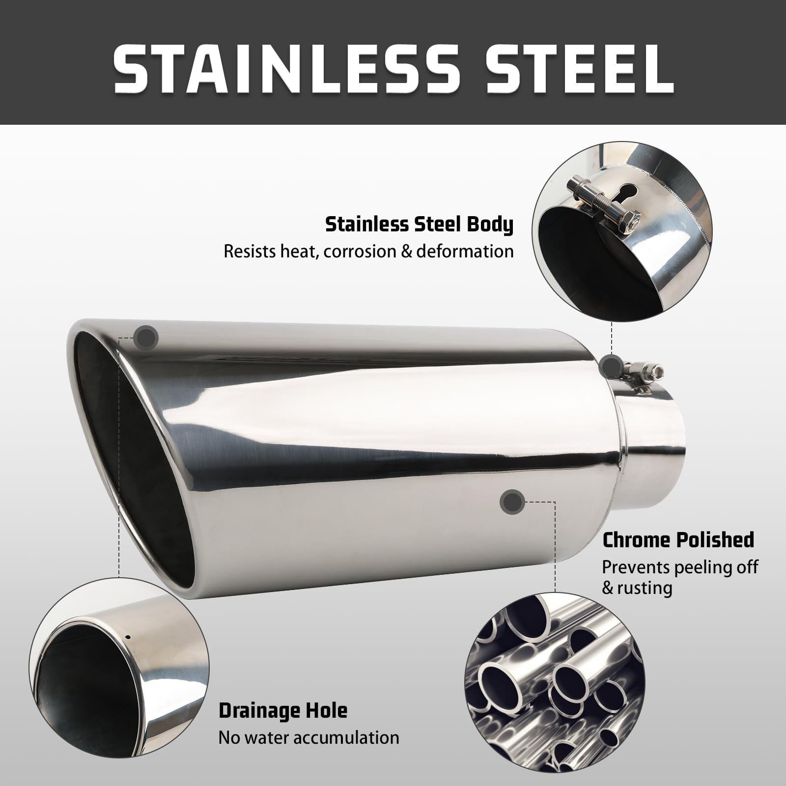 4" Inlet 7" Outlet – 18" długość całkowita długa stal nierdzewna zwijana krawędź uniwersalna rura Tialpipe, 20 stopni Exhaust Tip Diesel do ciężarówki EXT27