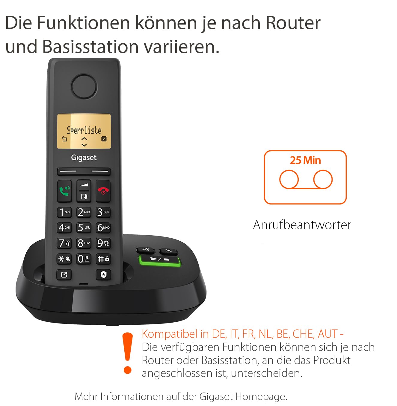 Gigaset Pure 220A Trio - 3 Schnurlose DECT-Telefone mit Anrufbeantworter - mit Call-Block-Taste und Freisprechfunktion - 80 Kontakten – Bild 2