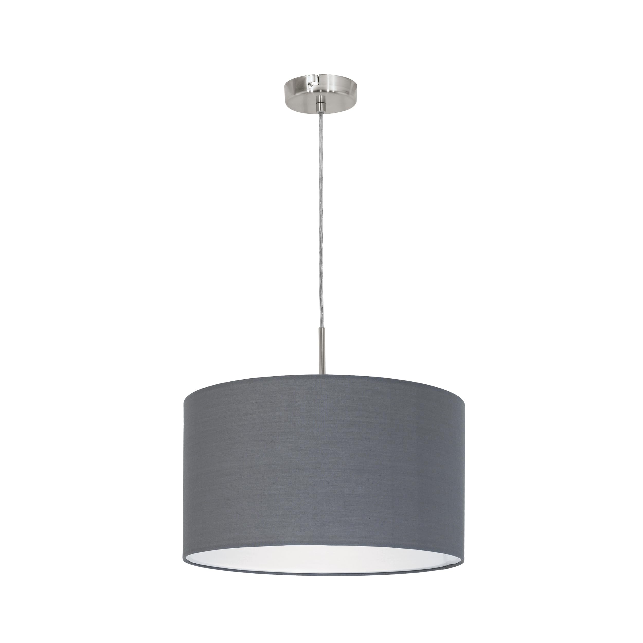 EGLO Pasteri Hanglamp, 1-lichts textiel hanglamp, hanglamp van staal en stof, kleur: mat nikkel, antraciet bruin, fitting: E27, : 38 cm