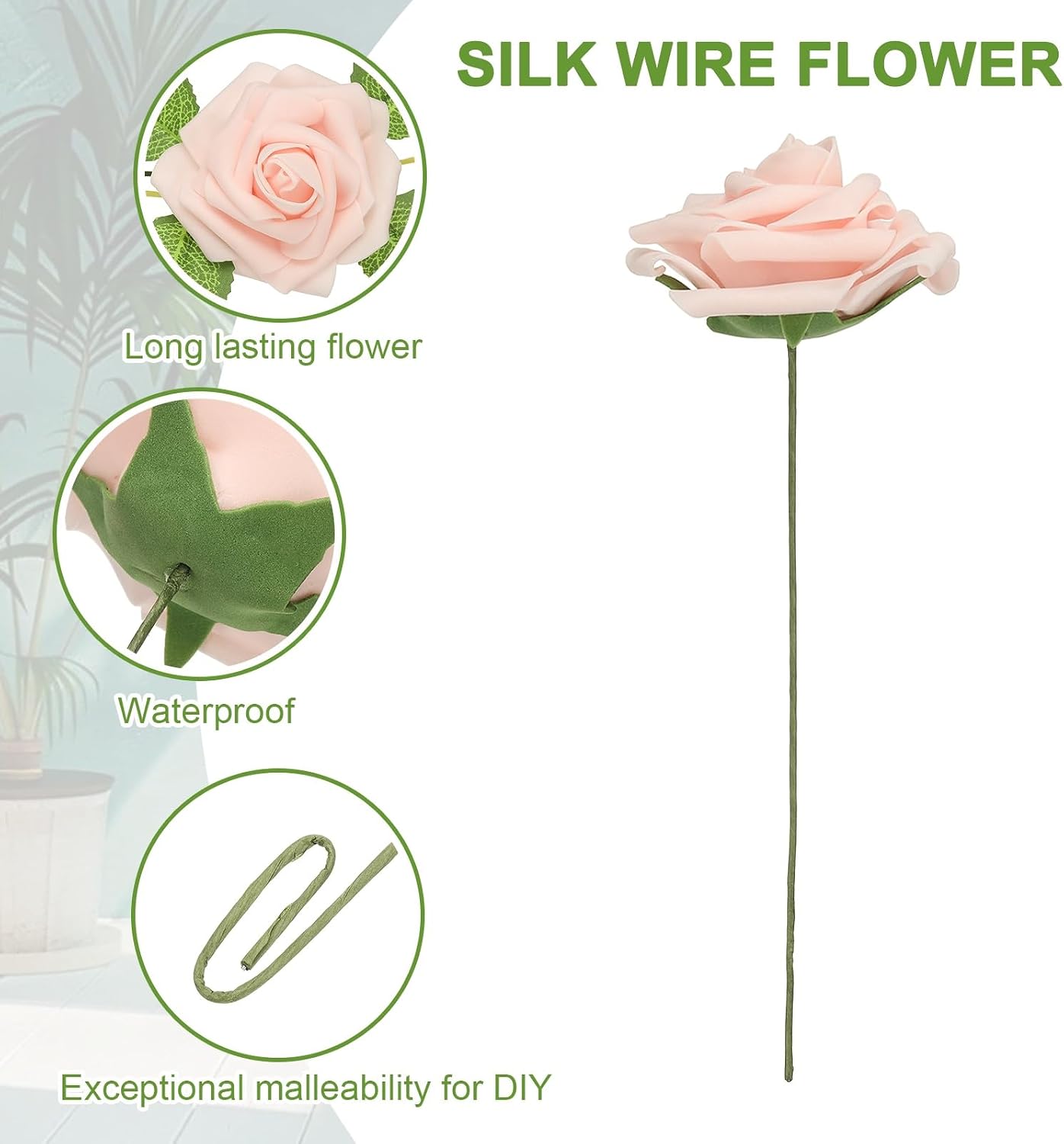 uxcell 50Pcs Fake Roses with Stems, 3.15 Inch Foam Roses Artificial Flowers for DIY Craft Wedding Bouquets and Party Decoration(Nude Pink)