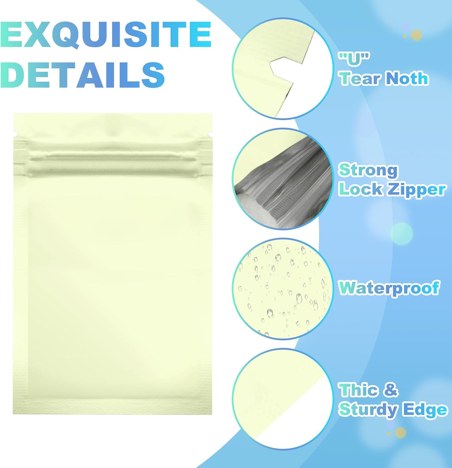 PATIKIL Resealable Packaging Bags for Small Business, 100 Pcs 3x5 Inch Matte Smell Proof Bags Aluminum Sealable Foil Flat Zipper Lock Pouch for Food Storage, Light Yellow