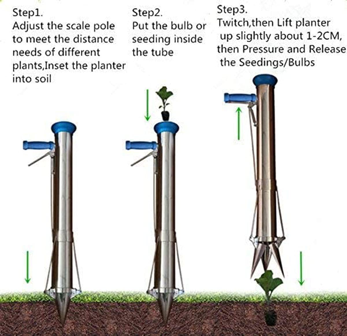 Long Handled Bulb Seedling Plant Transplanter Seed Metal Precision Manuel Jardin semoir Greens Onion Radish Beets Semis Jeune Légume Outil Machine D'Engrais Plantation Poignéepistolet Jardinièr