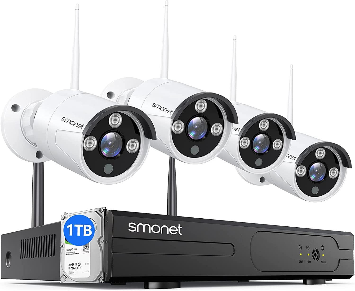 Wireless Security Camera System,SMONET 1080P 8 Channel Home Surveillance DVR Kits with 4pcs 2MP Full HD Cameras 1TB HDD Night Vision Motion Detection Free App for Indoor Outdoor 24/7 Video Recording