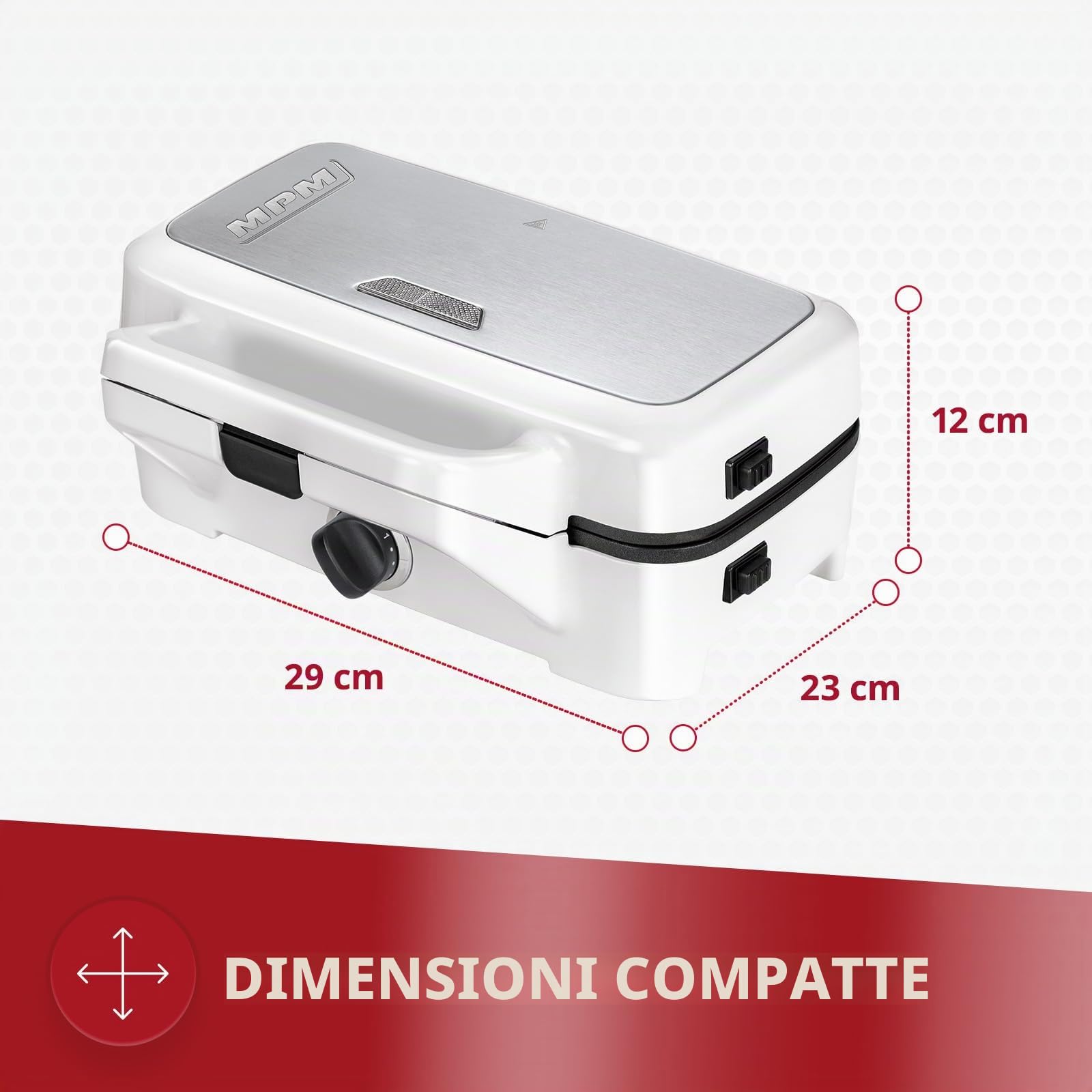 MPM MOP-33M 3 in 1 Sandwich Panini Maker, Piastre Intercambiabili, Tostapane Piastra, Waffle maker, Bistecchiera Elettrica, Grill per Carne e Pesce, Regolatore di Temperatura, 1200W