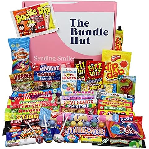 Retro Sweets Gift Box Hamper Selection Box from The Bundle Hut: Packed with 43 Different Old School 90's Retro British Sweets, Gift for Christmas, Birthdays, 1.2kg - (Pink Box) Cover
