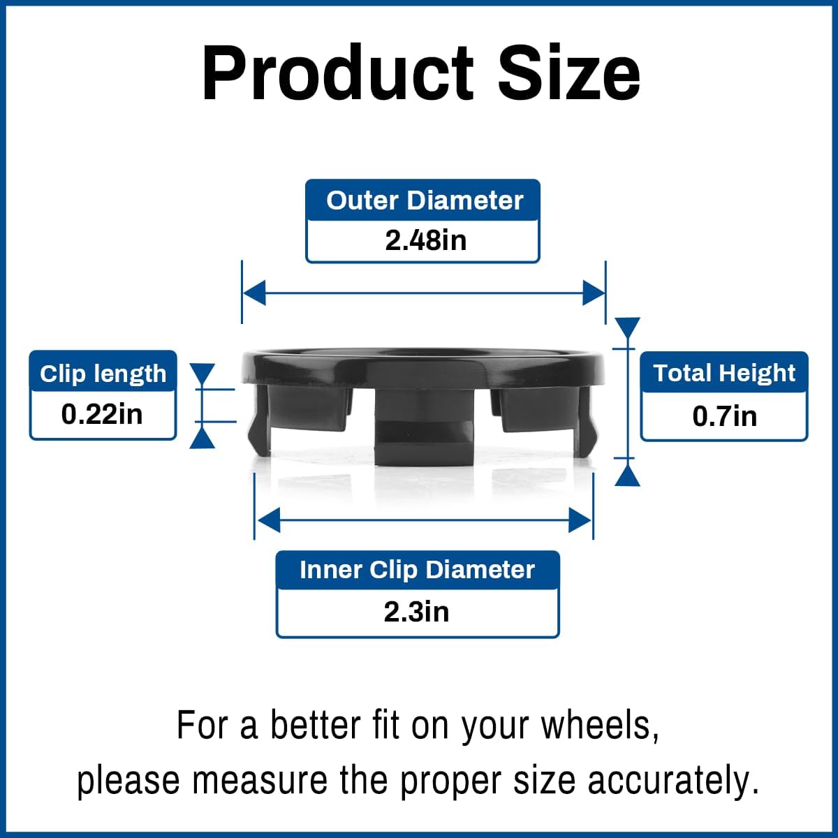 2.48Inch 63MM Wheel Center Cap for Chevy Chevrolet Dodge Toyota Lexus Rim Hubcap, 4 pcs, Black, Outer: 2.48in, Inter: 2.3in