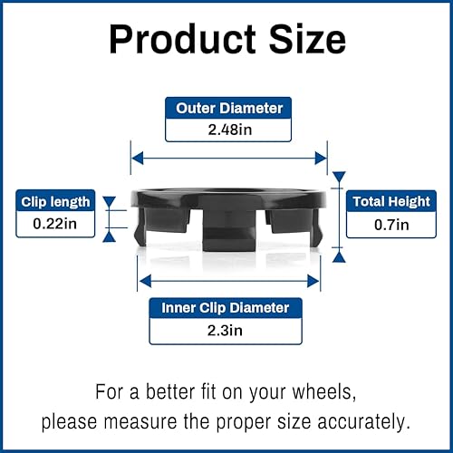 Miniatura 4 de Tapa central de rueda de 2.48 pulgadas y 2.480 in para Chevy Chevrolet Dodge, Toyota Lexus, 4 piezas, negro, exterior: 2.48 pulgadas, inter: 2.3