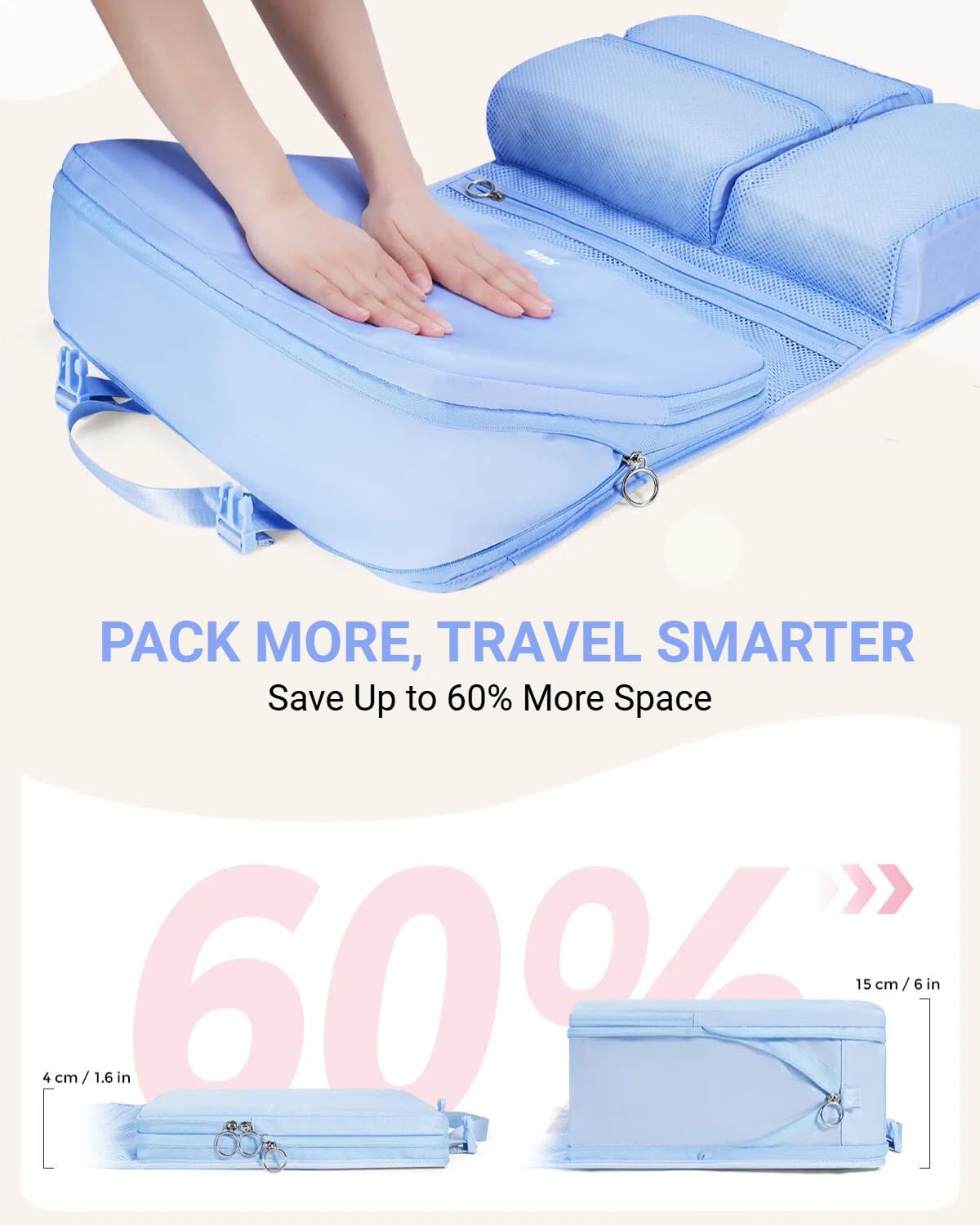 WANDF Cubi da Viaggio 6-in-1 Organizzatore per Valigie con Gancio 360°, Cubi da Viaggio Comprimibili Idrorepellenti, Bagaglio a Mano Multifunzionale, Accessori Viaggio Uomo e Donna, Blu