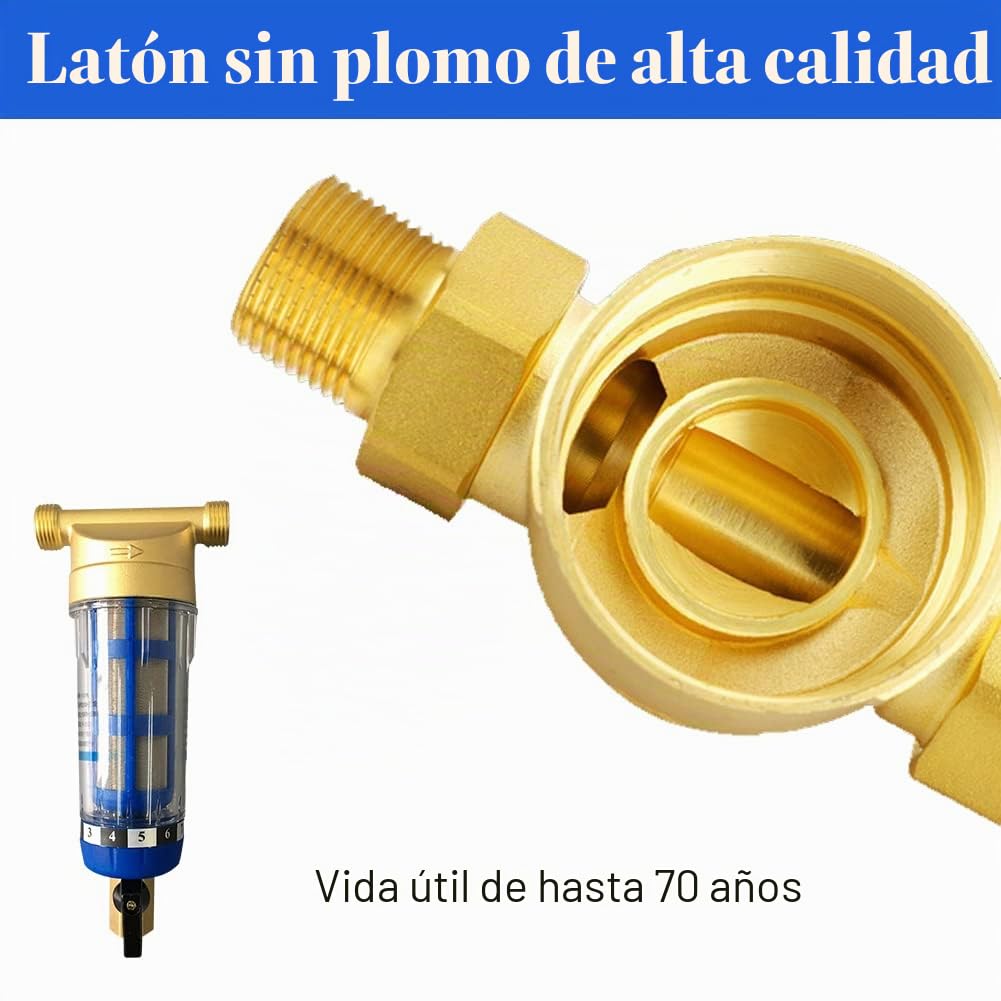 Filtro de sedimentos giratorio de 40 micrones, filtro de agua de sedimentos reutilizable Roscas externas Prefiltro de agua Filtro de sedimentos para agua de pozo (3/4" Male Thread)