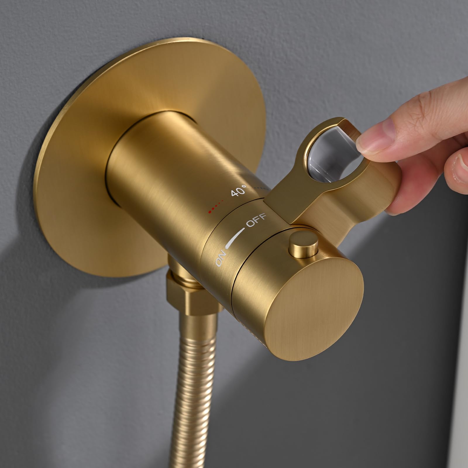 Doccetta per Bidet Termostatico, Ottone Spruzzatore per Bidet Oro Spazzolato Idroscopino per WC, con Spruzzatore a Doppia Funzione in Ottone, 1.2M Tubo Doccia