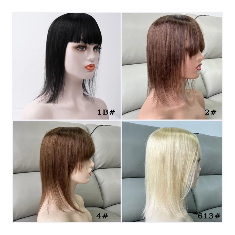 Topper para mujer, pelo natural, tamaño 12 x 13 cm, topper con flequillo, clip con base de seda, postizo con flequillo añade volumen al cabello (25 cm, marrón claro)