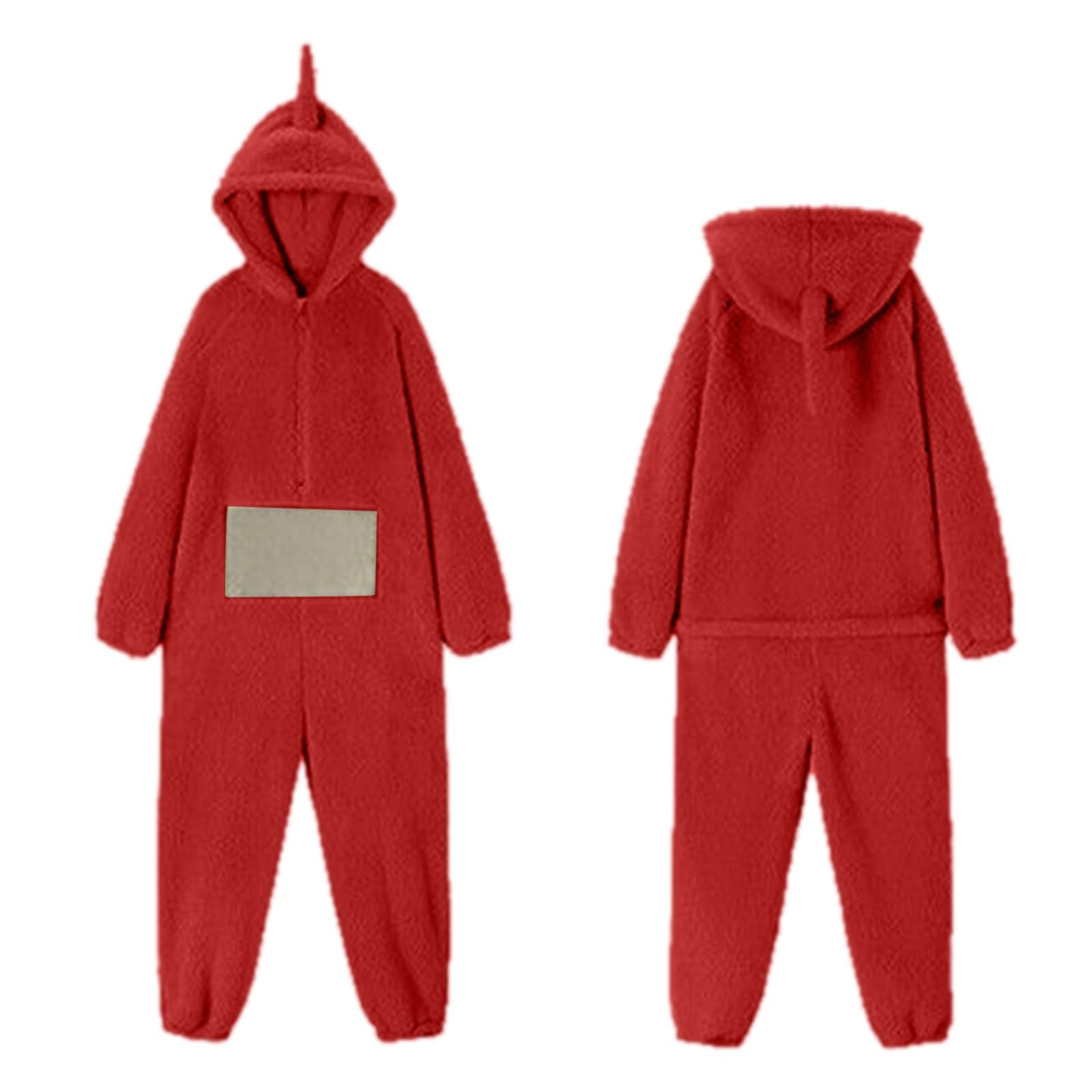 Disfraz de Teletubbies para adultos, pijama largo de una pieza para mujer, unisex, estilo animal, cosplay, ropa para casa de forro polar con capucha, ideal para fiestas y como ropa de noche