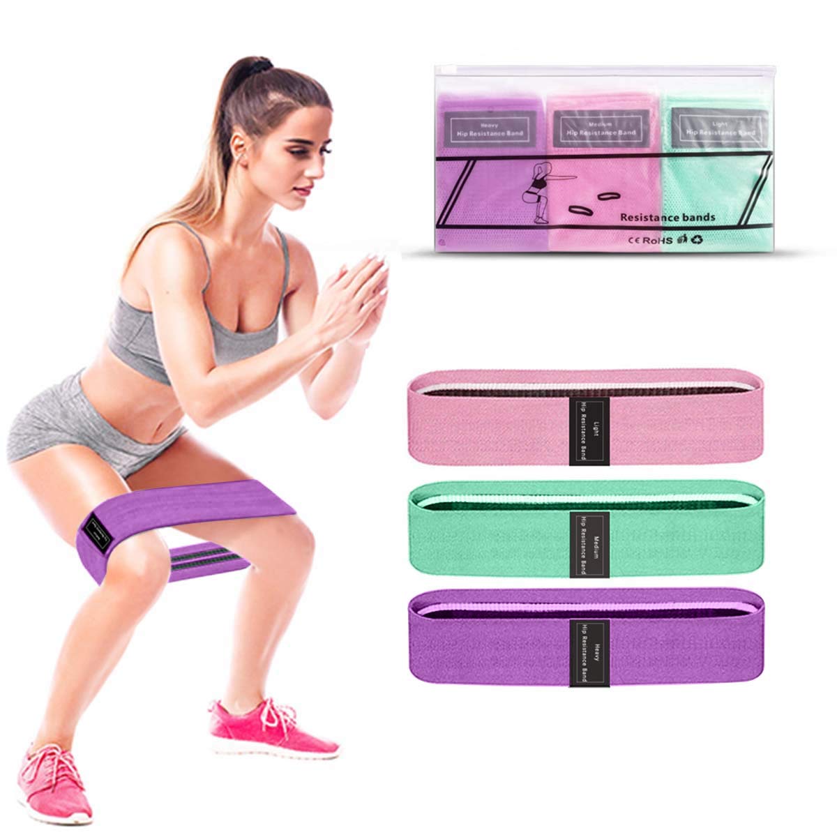 Memoryee Circle Loop Exercise Resistance Band Sets Anti Slip for Legs Knees and Butts Fabric Workout Yoga Gym Training Stretching Booty Bands