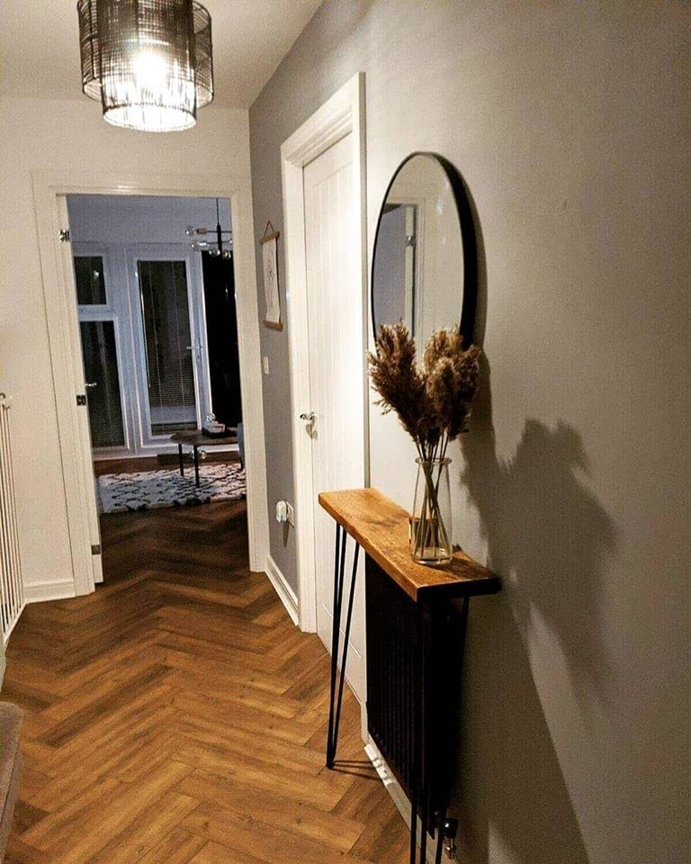 Urban Reclamation Buttermere Rustic Console Table with Hairpin Legs | Reclaimed Scaffold Board Hallway Table | Handmade Radiator Cover Made from Solid Wood (Rugger Brown, 100cm)