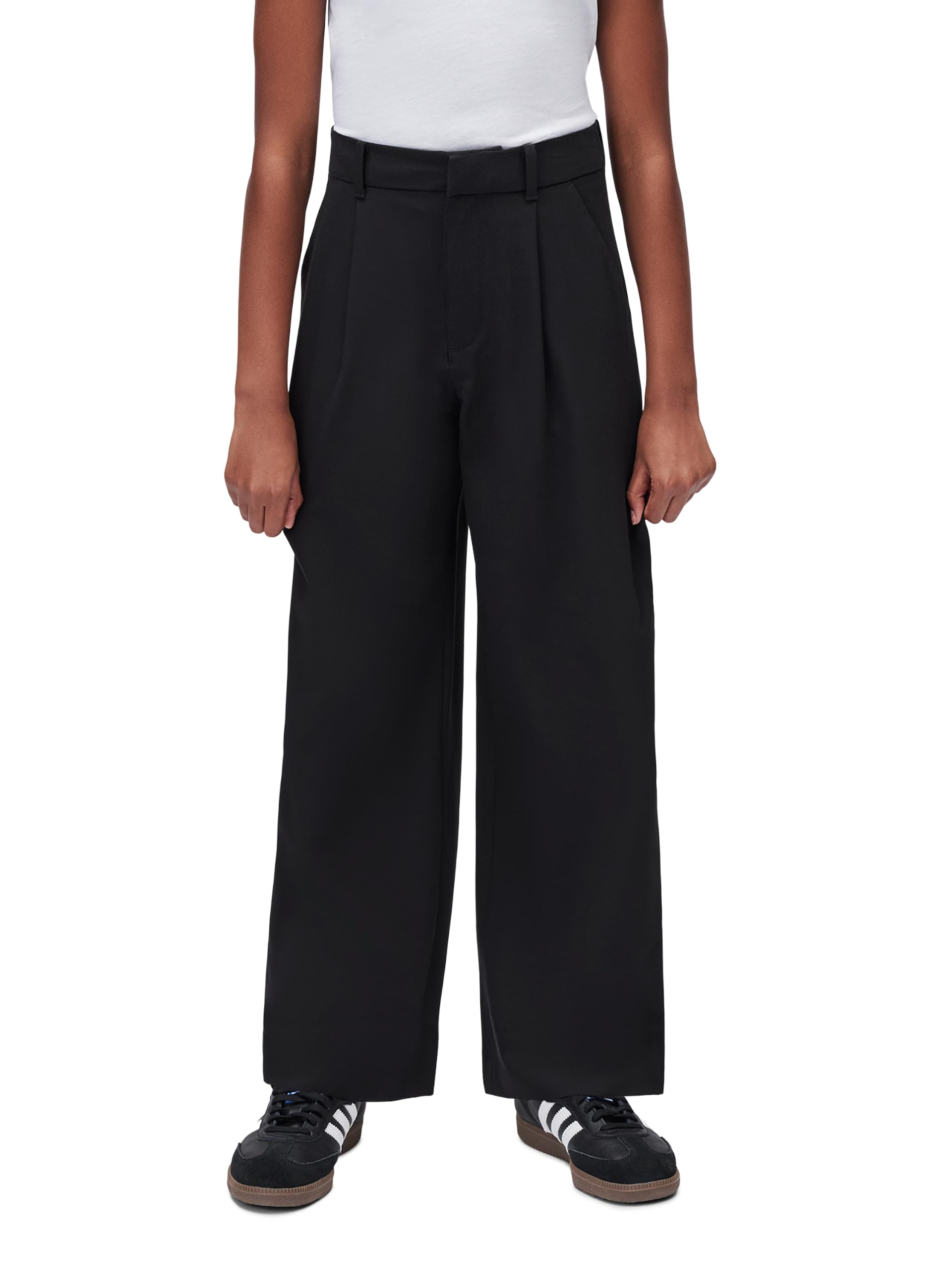 Girls' Wide Leg Dress Pants, Refined Stretch Tailored Formal Trousers, Front Pleats, Side…