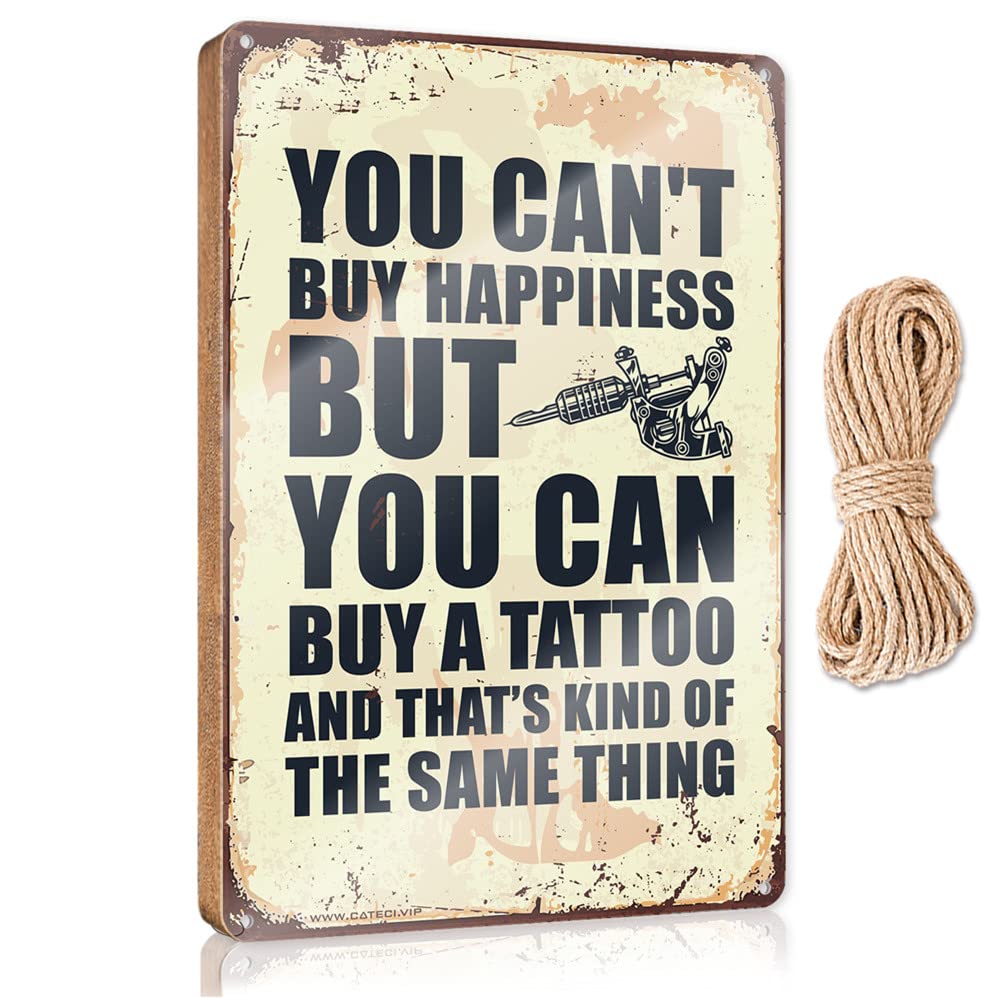 FZFN Hanging Decor Porch You Can'T Buy Happiness But You Can Buy A Tattoo Wooden Sign Our Home Signs For Home Decor Wood Bathroom Decor(15X28CM)