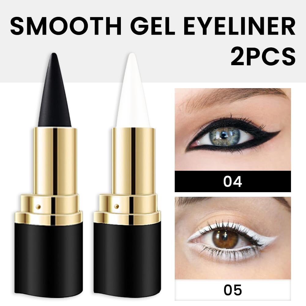 Kaely 2Pcs Gel Eyeliner Pencil, Natural Black Eyeliner Cream, Liquid Eye Liner Pencils for Older Women Waterproof, Smoky Eyeshadow Palette Goth Halloween Makeup Kit, delineador de ojos contra el agua: 2 Count (Pack of 1) A-2Pcs-Black&White