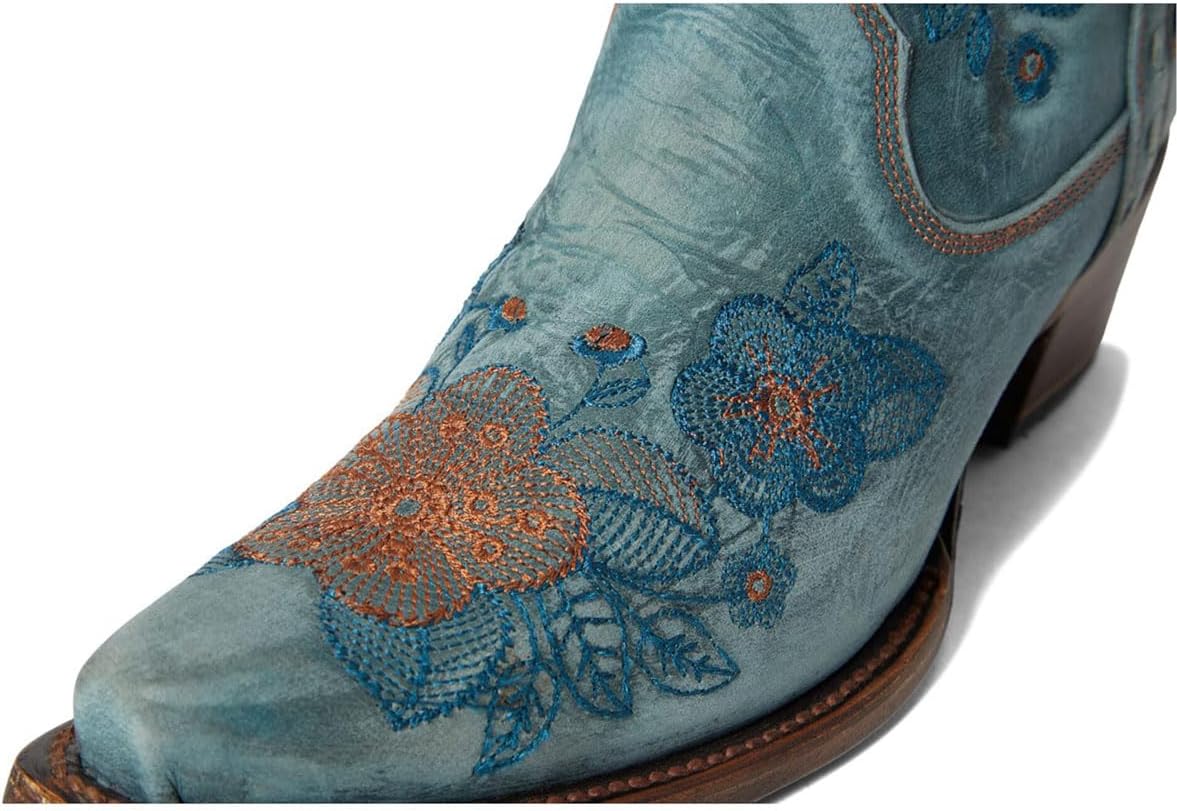 Corral Boots Ld Blue Jean Flowered Embroidery Ankle Boots