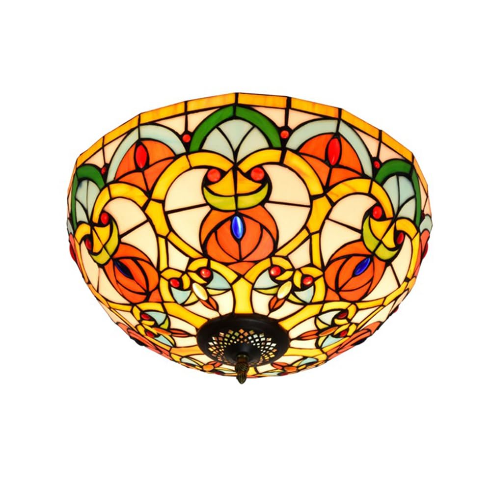 Lampa sufitowa w stylu Tiffany do zabudowy, witraż z europejskim wzorem serca, szklany klosz z kolorowymi perłami, oprawa E27, do jadalni, sypialni, korytarza, salonu, dekoracja