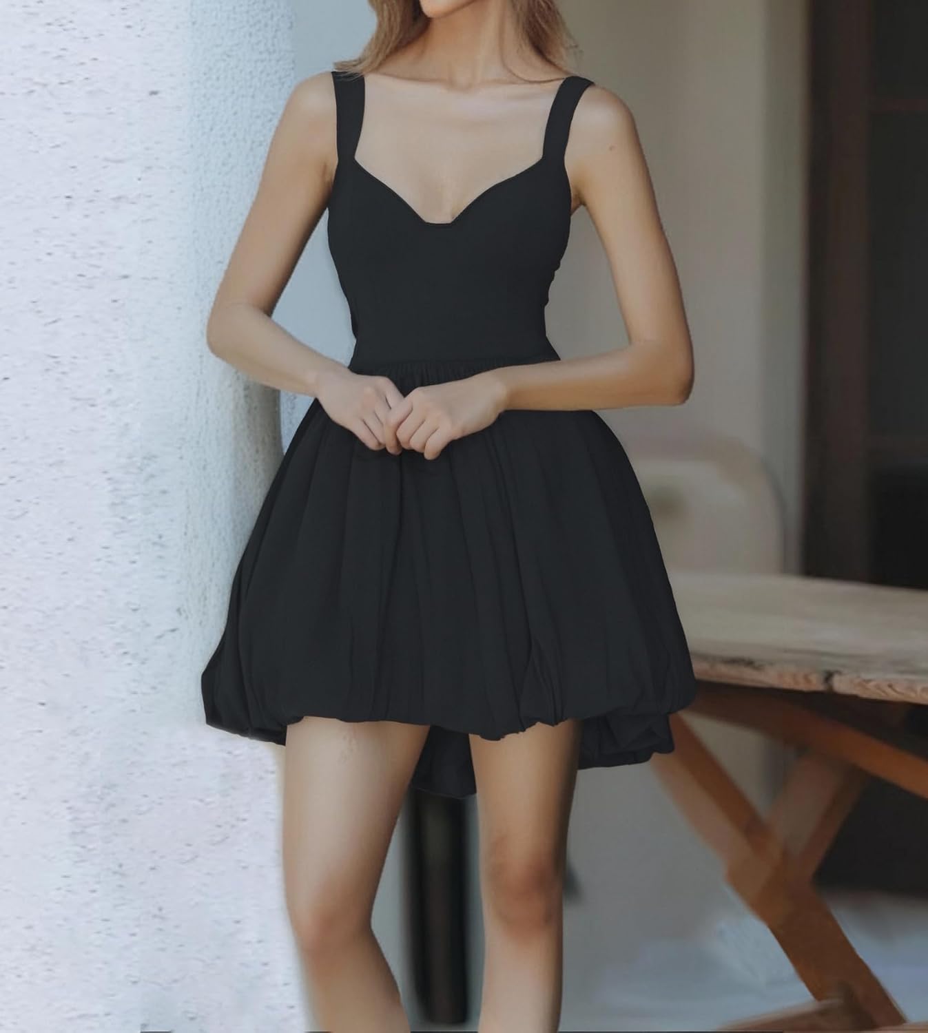 Women's A-Line Sweetheart Neckline Sleeveless Ruffled Bubble Mini Dress Sexy Backless High Waist Mini Dress - Image 5