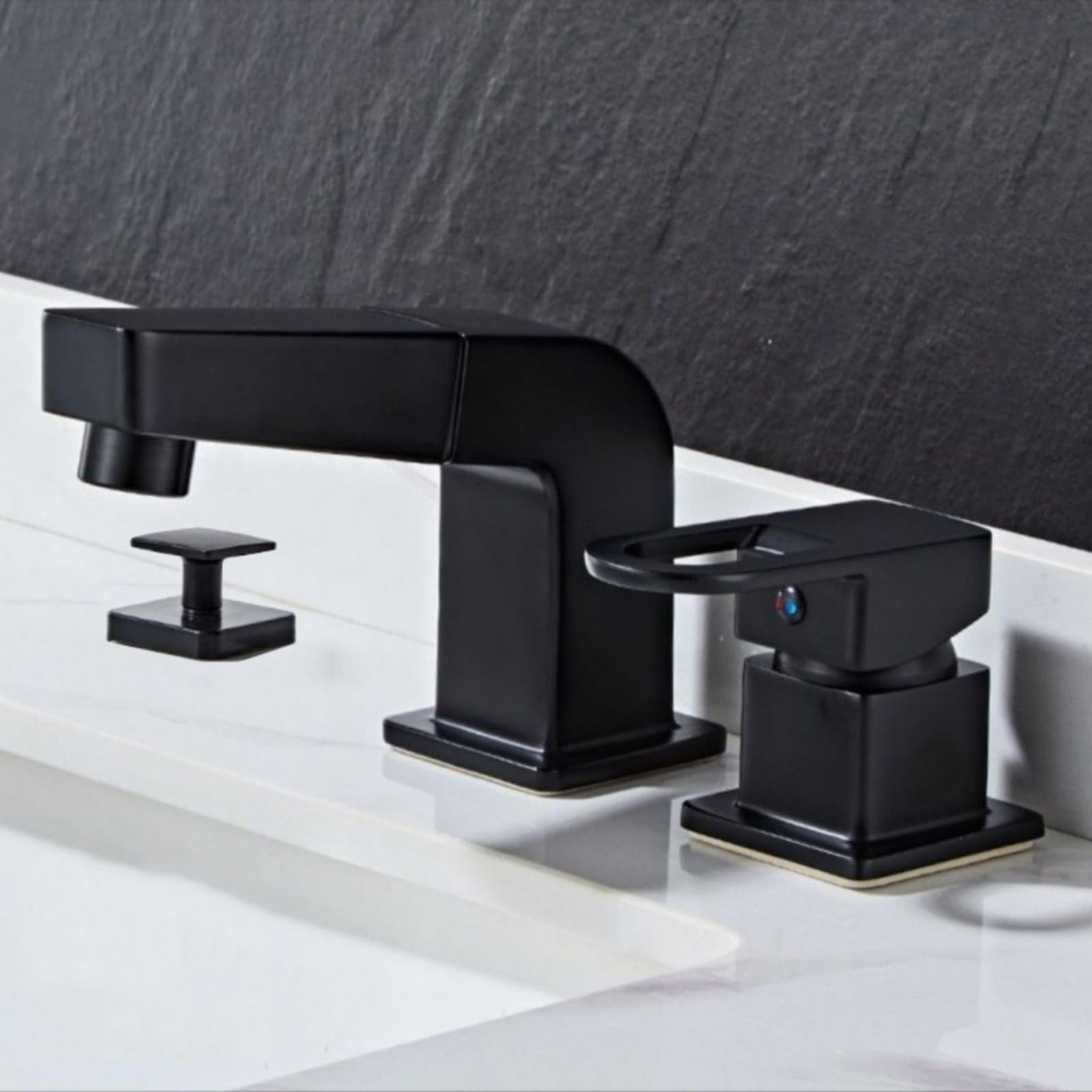 Generico Rubinetto da Bagno Rubinetto da Bagno 3 Fori Nero con Miscelatore per Lavabo E Leva di Scarico A Scomparsa Rubinetto da Bagno con Miscelatore per Doccia