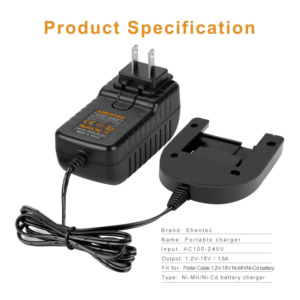 Shentec 1.2V-18V Porter Cable Ni-MH/Ni-Cd Charger Compatible with Porter Cable PC18B PCXMVC PCC489N Porter