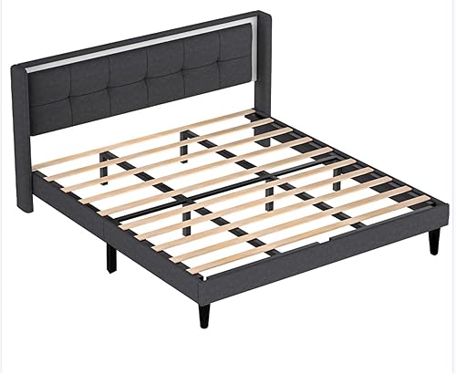 Miniatura 4 de Base de cama tapizada de tamaño matrimonial con cabecera de terciopelo moderna y soporte de listones de madera resistente, antideslizante, sin