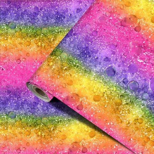 Wdesyadms 1PC Rainbow Gradient Wallpaper 39.37x15.75 Inch Self Adhesive PVC Peel and Stick Colorful Bubble Art Mural for Bedroom Kids Room Living Room Wall Decoration