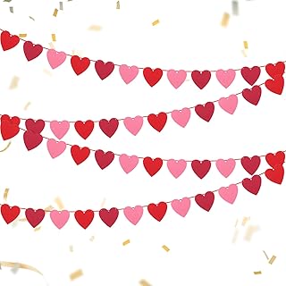 Sliverdew 4pcs Red, Burgundy, Pink Felt Heart Garland for Valentine's Da...