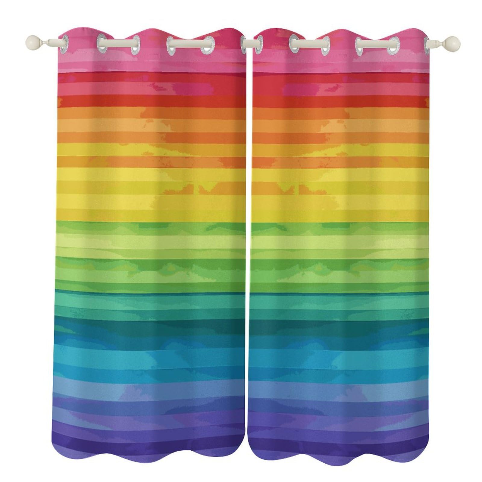 Rideaux occultants arc-en-ciel thermiques à œillets pour fenêtre de chambre