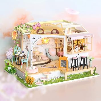 CUTEBEE Dollhouse Miniature with Furniture, DIY Wooden Dollhouse Kit Plus Dust Proof, Creative Room Idea