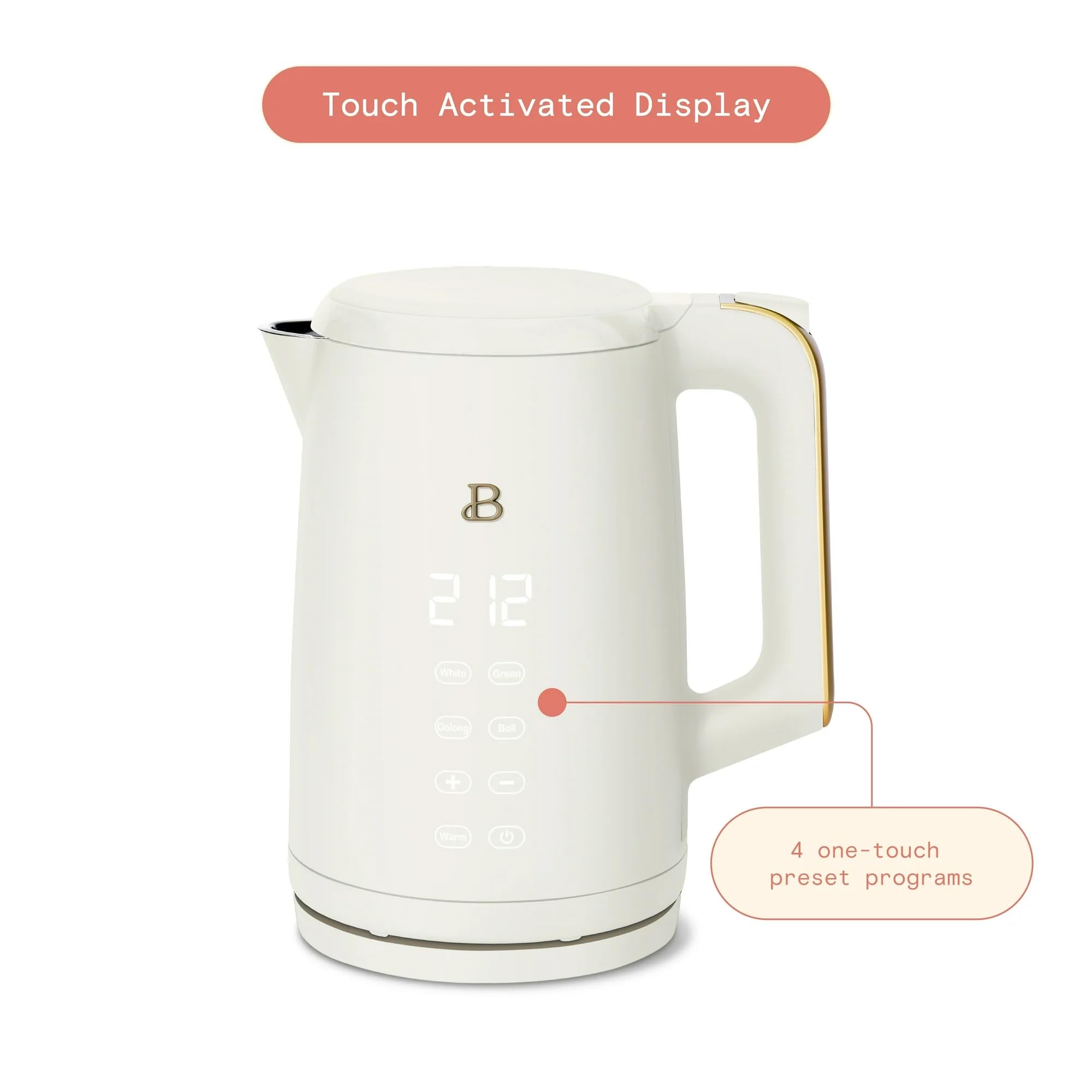 Electric Kettle 1.7L 1500W with Touch-Activated Display, Programmable Temperature Control, 4 Preset Tea Settings, Auto Shut-Off, 360° Base (White Icing)