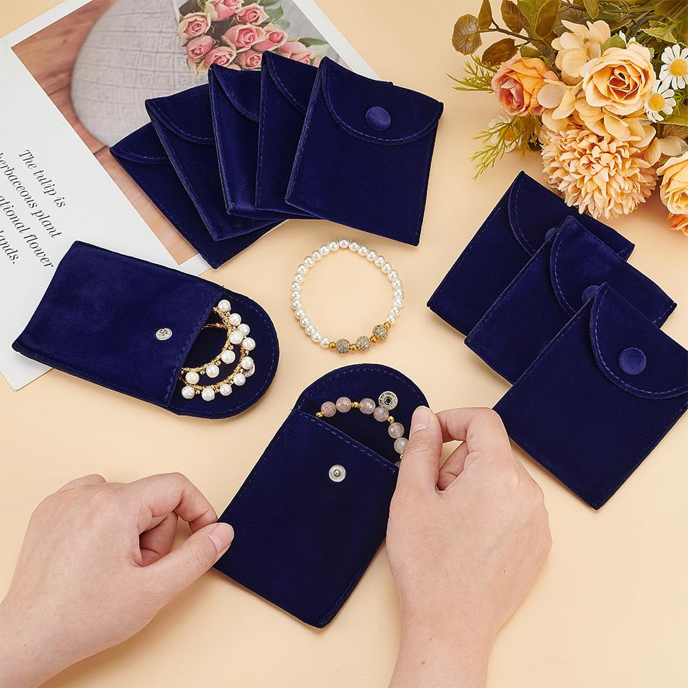 NBEADS 10 pz Sacchetti per Gioielli In Velluto con Bottone, 9.7x7.8cm Borse Portaoggetti per Gioielli In Velluto Rettangolare Borsa Regalo di Lusso per L'Imballaggio Dei Gioielli, Blu Notte