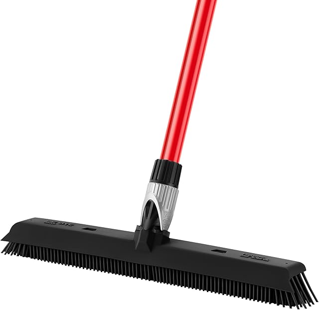 Tyroler Bright Tools 2-in-1 Broom & Squeegee 41CM, 100% Natural Rubber, Aluminum Anti-Rust 4-Piece Handle, For Pet & Human Hair, Indoor/Outdoor, Works On Carpet, Rugs, Hard Floor, Patios and More
