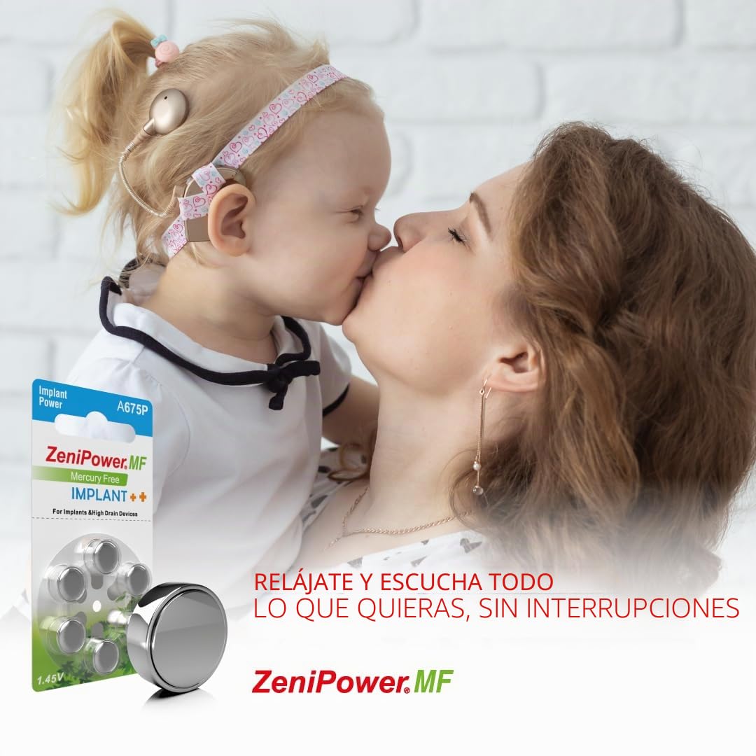 Pilas para implantes cocleares PR44 medida 675P, potencia constante y larga duración, pilas sin mercurio con tecnología zinc-aire (15 blísteres azules)