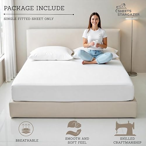 Miniatura 4 de Sábana bajera ajustable de algodón egipcio de 800 hilos, tamaño Queen, bolsillo profundo de 18 pulgadas, sábana inferior suave, bolsillo extra